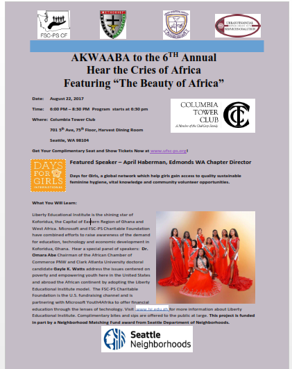 AKWAABA to the 6th Annual  Hear the Cries of Africa  Featuring “The Beauty of Africa”